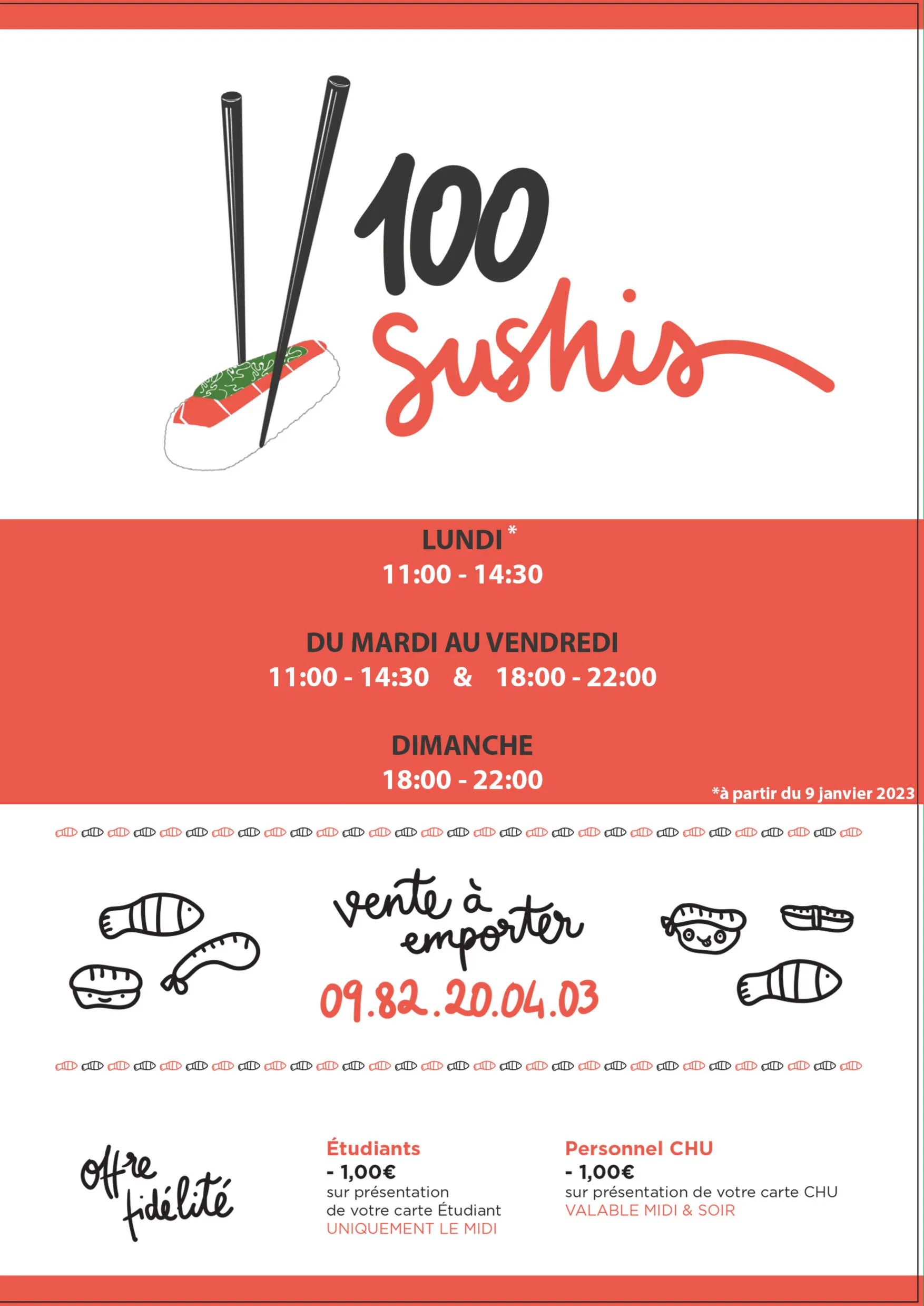 Horaires 100 Sushis