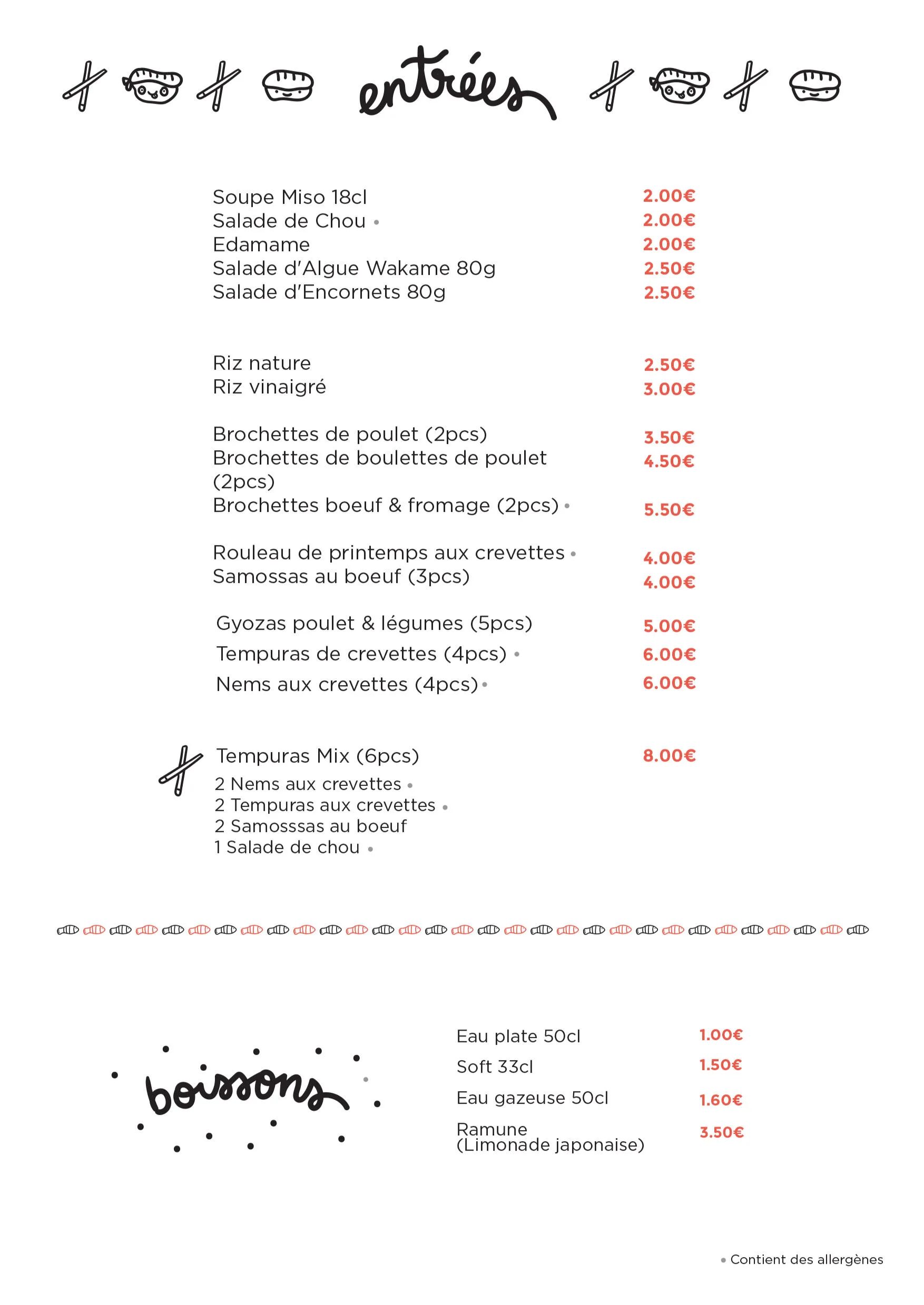 Carte Entrées 100 Sushis