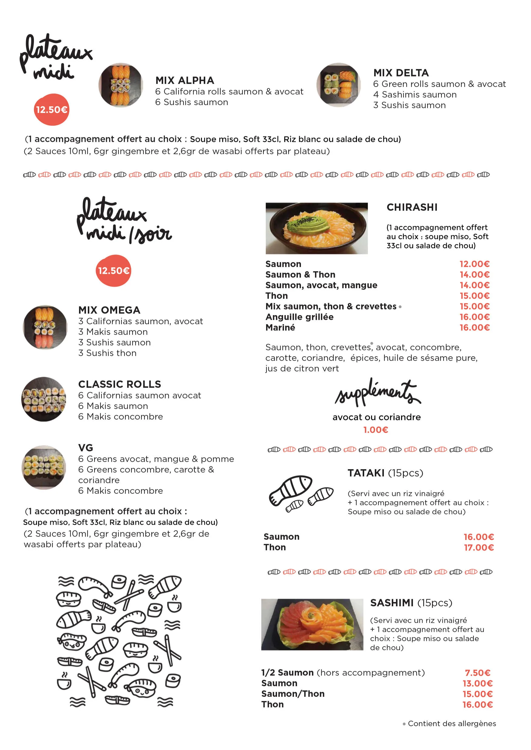 Carte Plateaux midi 100 Sushis