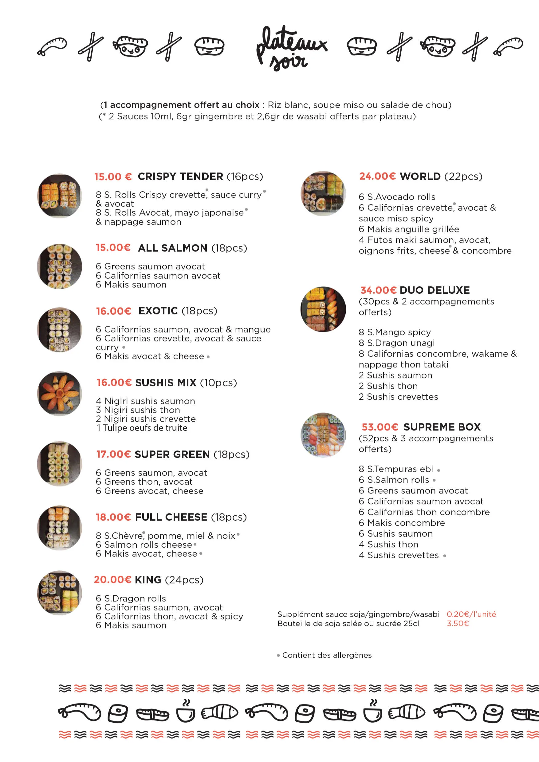 Carte Plateaux soir et Chirashi 100 Sushis