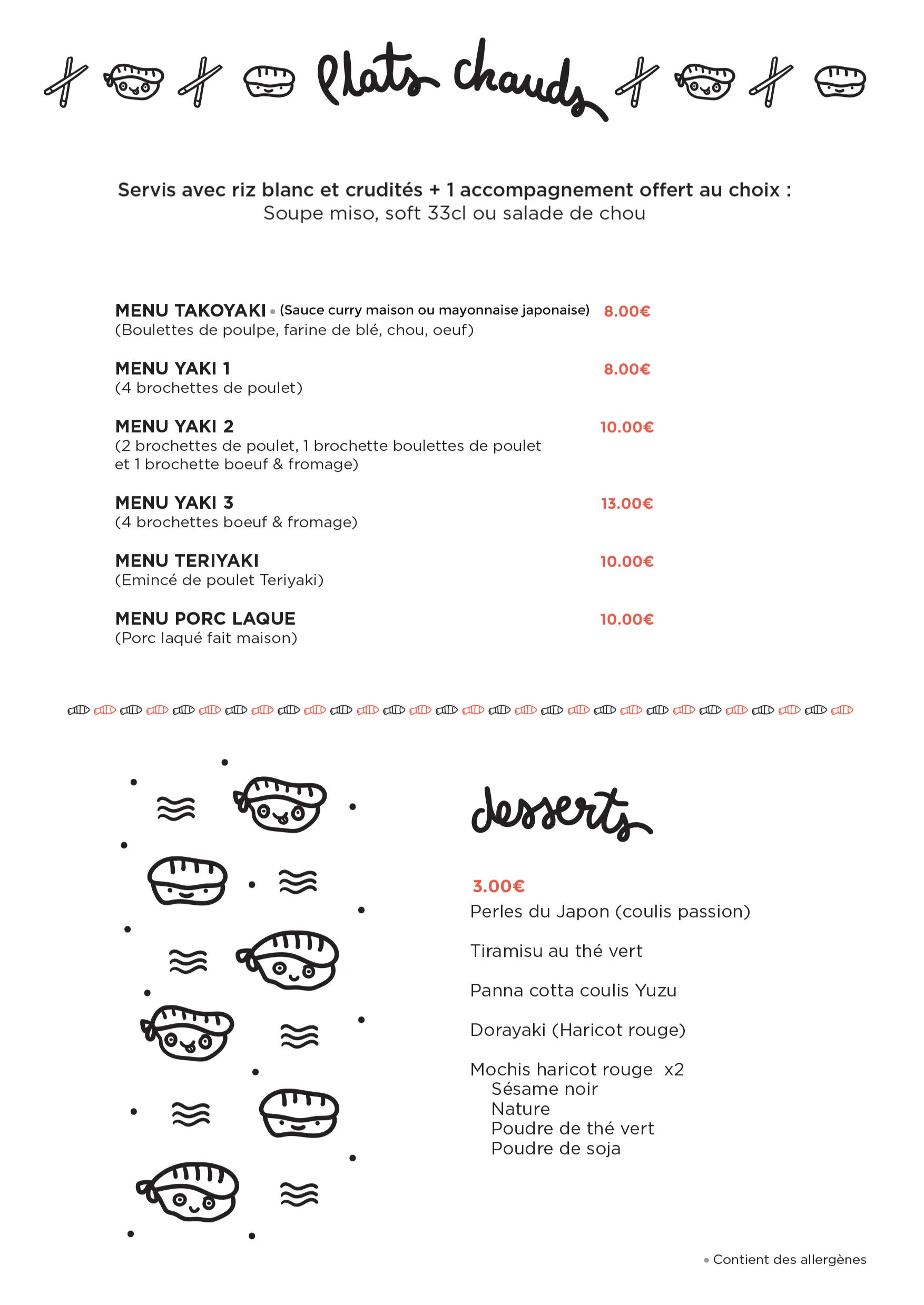 Carte Plats chauds et Desserts 100 Sushis