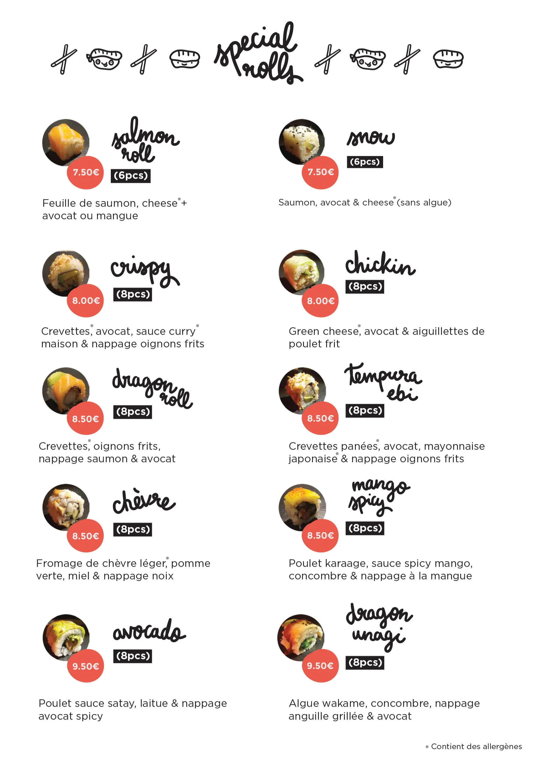Carte Special Rolls 100 Sushis